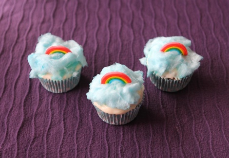 Rainbow cupcakes with cotton candy
